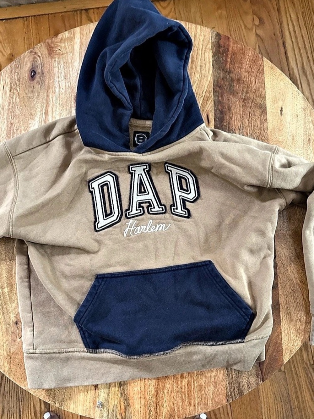 Gap x Dapper Dan DAP Harlem Logo Hoodie Brown & Blue Size Large Husky